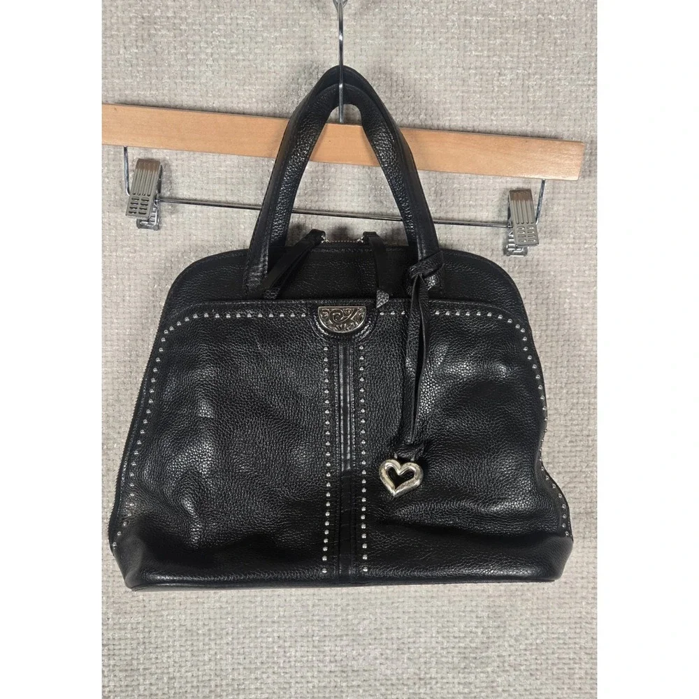 Brighton Black‎ Pebble Leather Studded Satchel Handbag Heart Charm No Straps